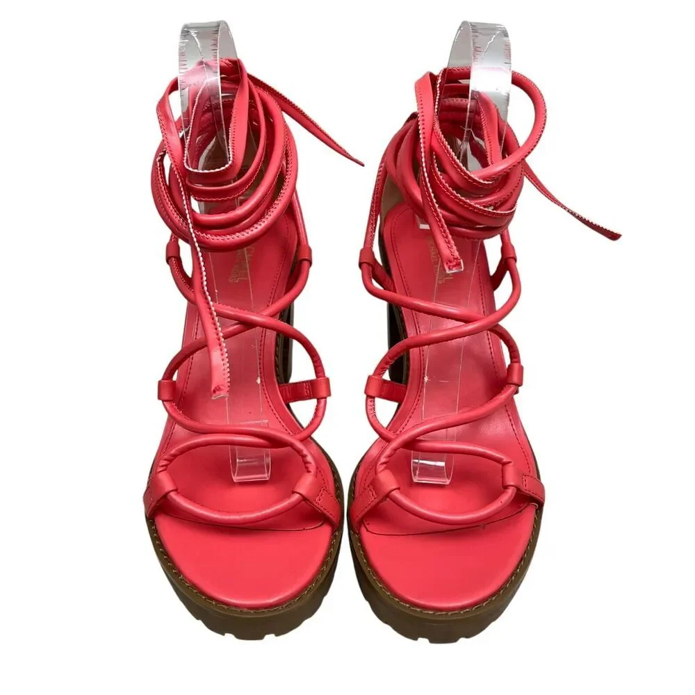 Michael Kors Womens Platform Sandals Vero Leather Lug Sole Coral‎ Dahlia Sz 7.5M